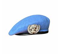 tcax Beret Homme Un Blue Beret Casquette De La Force De Maintien De La Paix des Nations Unies avec Insigne De L'Onu Taille 58 59 60 Cm,Blue,60-61Cm