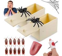 Tccydm 14PCS Farce et Attrape Boite Surprise Araignee Set, Spider Prank Box,Spider Boxs Fausses Araignées,Inclure Boîte Araignée en Bois,Jouets Cafards,Fausse Langue,Clous Farces,pour Halloween Avril