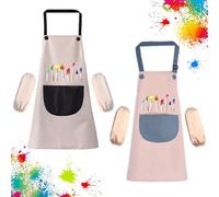 Tcdwla Tablier Peinture Enfant, 2 Pièces Tablier Cuisine Enfant, avec 4 Manches pour la Peinture, les arts et l'artisanat de l'école de pâtisserie (7-13ans) (Blanc/Rose)