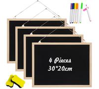 TCETCY 4PCS Tableaux Noirs 20 x 30 cm Tableau Noir Magnétiques Ardoise Noire Tableau Magnétique à Suspendre Tableaux avec 2 Éponges et 7 Marqueurs Ardoise pour Écrire Idéal pour Mariages, Cuisine