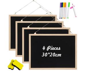 TCETCY 4PCS Tableaux Noirs 20 x 30 cm Tableau Noir Magnétiques Ardoise Noire Tableau Magnétique à Suspendre Tableaux avec 2 Éponges et 7 Marqueurs Ardoise pour Écrire Idéal pour Mariages, Cuisine
