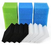 TCETCY Kit de 20 Mousses Filtrantes pour Aquarium - 5 Densités Différentes - Éponges à Pores Grossiers, Moyens, Fins + Charbon Actif - pour Filtre Interne, Cascade, Biologique - 10x10 cm