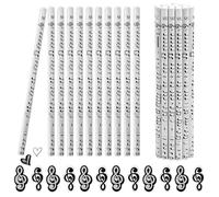 TCETCY Lot de 36 stylos pour notes de musique, 24 crayons pour notes de musique + 12 gommes, crayons avec notes de musique, crayons en bois, pour étudiants, salle de adeaux de fête