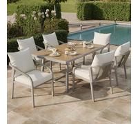 Tcewhhy Ensemble de Salle à Manger de Jardin, mobilier de Jardin pour 6 Personnes, composé d'une Table et de Six chaises, Structure en Tubes d'acier galvanisé, Plateau de Table en Imitation Bois