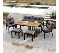 Tcewhhy Ensemble Table et chaises de Jardin en Bois d'acacia, 6-7 Places, avec fauteuils et desserte Amovible, Housse en Tissu Amovible et Lavable