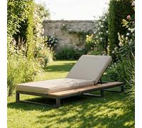 Tcewhhy Lit de Jour d'extérieur, Chaise Longue d'extérieur, canapé-lit Multifonctionnel et imperméable, lit de Jour avec étagères, Bain de Soleil pour terrasse, Dossier inclinable, Beige, côté Droit