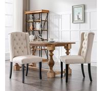 Tcewhhy Lot de 4 chaises de salle à manger en velours avec pieds en chêne, bouton, frapper chromé et tête à clous, pour chambre à coucher, cuisine, salon, loisirs, beige