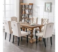 Tcewhhy Lot de 6 chaises de salle à manger en velours avec pieds en chêne, bouton, frapper chromé et tête à clous, pour chambre à coucher, cuisine, salon, loisirs, beige