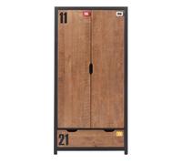 TCHAD - Armoire 2 Portes 1 Tiroir en Pin Massif avec Motifs - Altobuy Marron