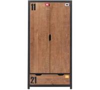 TCHAD - Armoire 2 Portes 1 Tiroir en Pin Massif avec Motifs - Altobuy Marron