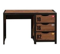 TCHAD - Bureau 3 Tiroirs en Pin Massif avec Motifs - VIPACK Marron G