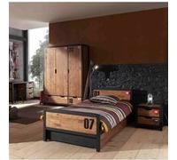TCHAD - Chambre 90x200cm + Armoire 3 Portes + Bureau - Altobuy Marron