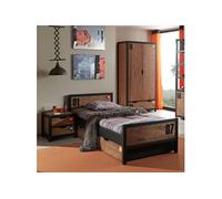 TCHAD - Chambre 90x200cm avec Armoire 3 Portes en Pin Massif - Altobuy Marron
