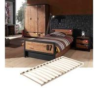 TCHAD - Chambre 90x200cm avec Sommier + Armoire 3 Portes - Altobuy Marron