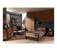 TCHAD - Chambre Complète 90x200cm + Armoire 3P + Pack Bureau - Altobuy Marron