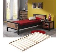 TCHAD - Ensemble Lit 90x200cm avec Sommier + Chevet - Altobuy Marron G