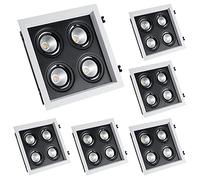 TCHAUSGZOZ Lot de 6 spots LED encastrables carrés ultra fins à angle réglable, 4 têtes, sans canette, avec plusieurs cardan, 20 W/28 W/40 W, Bull's Eye CRI > 90(4 * 5W)