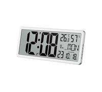 tchnoline WS8135 Horloge murale numérique moderne radio-pilotée avec grand affichage, cadre mince, température, humidité, jour de la semaine, date, couleur : argent, dimensions 36,9 cm x 22,9 cm x 2,4