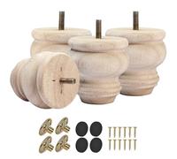 TCHOSUZ 3 inch Unfinished Wooded Furniture Legs, Solid Carved Bun Feet with M8 Bolt,Modern Mid-Century Sofa Couch Feet Furniture Replacement Legs for DIY Cabinet Cupboard Chair Ottoman Set of 4