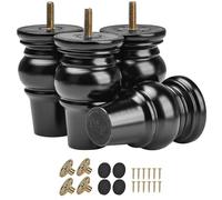 TCHOSUZ 4 inch Wooden Furniture Legs, Solid Bun Feet with M8 Bolt,Modern Mid-Century Carved Sofa Couch Feet Furniture Replacement Legs for DIY Cabinet Cupboard Chair Ottoman Set of 4 Black