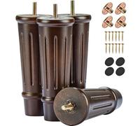 TCHOSUZ Lot de 4 pieds de meubles en bois de noyer massif classique tourné avec boulons de suspension M8 et écrous en T pour canapé, armoire, lit ottoman, 15 cm