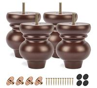 TCHOSUZ Lot de 4 pieds de meubles en bois de noyer massif classique tourné avec boulons de suspension M8 et écrous en T pour canapé, armoire, lit ottoman, 12 cm