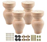TCHOSUZ Lot de 4 pieds de meubles en bois massif brut tourné de 10 cm avec boulons de suspension M8 et écrous en T ou rehausseurs pour canapé, armoire, ottomane inclinable