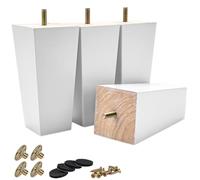 TCHOSUZ Lot de 4 pieds de meubles en bois massif de 20 cm - Pieds de canapé pyramidaux blancs avec boulon de suspension et vis - Pieds de rechange modernes du milieu du siècle pour la maison et le