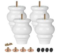 TCHOSUZ Lot de 4 pieds de meubles en bois massif tourné blanc de 9 cm avec boulons de suspension M8 et écrous en T ou rehausseurs pour canapé, armoire, ottomane inclinable