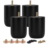 TCHOSUZ Lot de 4 pieds de meubles ronds en bois massif noir de 10 cm avec boulons de suspension M8 et écrous en T ou rehausseurs pour canapé, table, armoire, ottomane inclinable