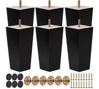 TCHOSUZ Lot de 6 pieds de meubles en bois massif moderne du milieu du siècle avec boulons de 5/16" et protections de sol en caoutchouc pour meuble TV ottoman à faire soi-même, noir