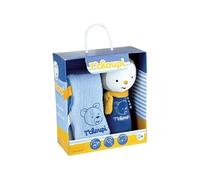 T'CHOUPI BABY - Coffret couinette hochet et carré gaze de coton JEMINI Bleu