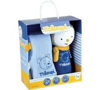 T'CHOUPI BABY - Coffret couinette hochet et carré gaze de coton JEMINI Bleu G