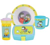 T'CHOUPI LOT VAISSELLE POUR ENFANT AVEC 1 ASSIETTE CREUSE Ø16 CM, 1 MUG 350 ML, 1 GOBLET PAILLE 400 ML ET 1 BOITE GOUTER - VAISSELLE REUTILISABLE