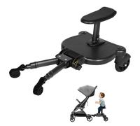 TCICOP Planche de poussette avec siège, capacité de charge de 25 kg | Buggyboard à deux roues à 360° pour poussette - Planche debout universelle - Noir - Accessoire de poussette - Pour enfants