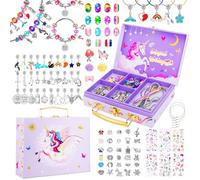 TCJJ Cadeaux licorne pour filles, kit de fabrication de bijoux pour enfants avec boîte de rangement licorne, bracelets à faire soi-même, cadeaux de Noël, filles 4, 5, 6, 7, 8, 9, 10, 11, 12 ans
