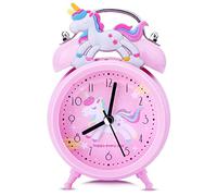TCJJ Horloge Licorne pour Filles, réveil Rose sans tic-tac, réveil de Chevet Silencieux avec veilleuse, Horloge Classique à Double Cloche, Convient pour Les Cadeaux Scolaires