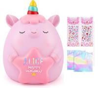 TCJJ Tirelire pour enfants, tirelire licorne pour fille, tirelire pour enfants, 2 lettres de l'alphabet et 2 autocollants en strass et bracelet licorne, cadeaux d'anniversaire et de Noël