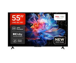 TCL 55V6C Smart TV 55 pouces 4K Ultra HD, compatible HDR10+, dalle HVA rigide, Dolby Vision