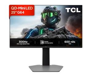TCL Moniteur QD-Mini-LED 25G64 25 Pouces, résolution Full HD, 300 Hz, Panneau IPS Rapide, HDR 600 nits, Temps de réponse GTG de 1 ms, AMD Freesync Premium, Compatible G-Sync