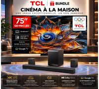TCL Q8C TV 75" QD Mini-LED 4K HDR Premium 4500, ZeroBorder™ + Barre de son