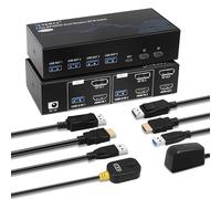 TCNEWCL 4K 120Hz Switch KVM HDMI Displayport 2 PC 2 Écrans 8K 60Hz Commutateur KVM DP 1.4 HDMI 2.1 USB 3.0, Supporte le Mode Étendu et Copie, avec Contrôleur de bureau et 6 Câbles HDMI+DP+USB