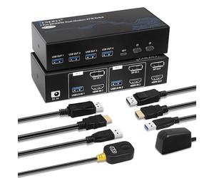 TCNEWCL Commutateur KVM 4K 120Hz/8K 60Hz - Switch 2 PC 2 Écrans HDMI/DP 1.4/2.1 USB 3.0 - Mode Étendu et Copie - Avec Contrôleur de Bureau et Câbles