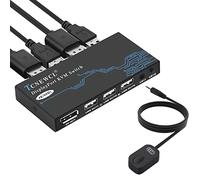 TCNEW ommutateur KVM DisplayPort 2 Port, 4K 60Hz DP KVM Switch pour brancher 2 PC sur 1 ecran, DP 1.2 Switch avec 3 Ports USB2.0 partageant un Clavier Souris Imprimante
