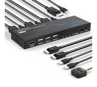 TCNEW ommutateur KVM Switch DisplayPort 4 ports, 4K 60 Hz DP USB KVM Switch pour brancher 4 PC sur 1 Écran Souris Clavier Souris, avec 4 Câble DP et 4 Câble USB