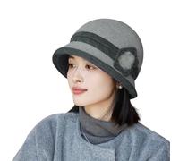 TCNGKIJIUK Chapeau d'Hiver Élégant pour Femme et Fille - Bonnet Tricoté en Cloche Vintage 1920s - Melon Chaud avec Fleur Classique - Béret Automne-Hiver