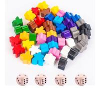 Tcnzdy Lot de 48 figurines pour jeux de société, 4 cubes en bois, petites figurines en bois, couleurs mélangées, accessoires de jeu de société, figurines colorées pour l'éducation précoce (12