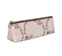 Tcoay Cadre Rond Fleuri avec de Jolies Fleurs de Zinnia, Trousse à Crayons Triangulaire Portable avec Fermeture éclair, Sac cosmétique en Cuir PVC pour Adolescents et Adultes