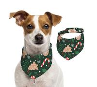 Tcoay Canne à Sucre de Noël en Pain d'épices sur Fond Vert,Bavoir pour Animaux de Compagnie, écharpe, Bandana pour Chats et Chiens, Serviette pour Chiens, écharpe réglable pour Animaux de Compagnie,S