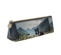 Tcoay Chiens Border Collie, Animaux de Compagnie, Prairie, Black Border, Trousse à Crayons Triangulaire Portable avec Fermeture éclair, Sac cosmétique en Cuir PVC pour Adolescents et Adultes